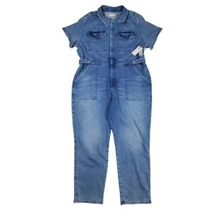 Good American Fit For Success Denim Jumpsuit Womens 4XL Blue Utility GA Sz 7 New